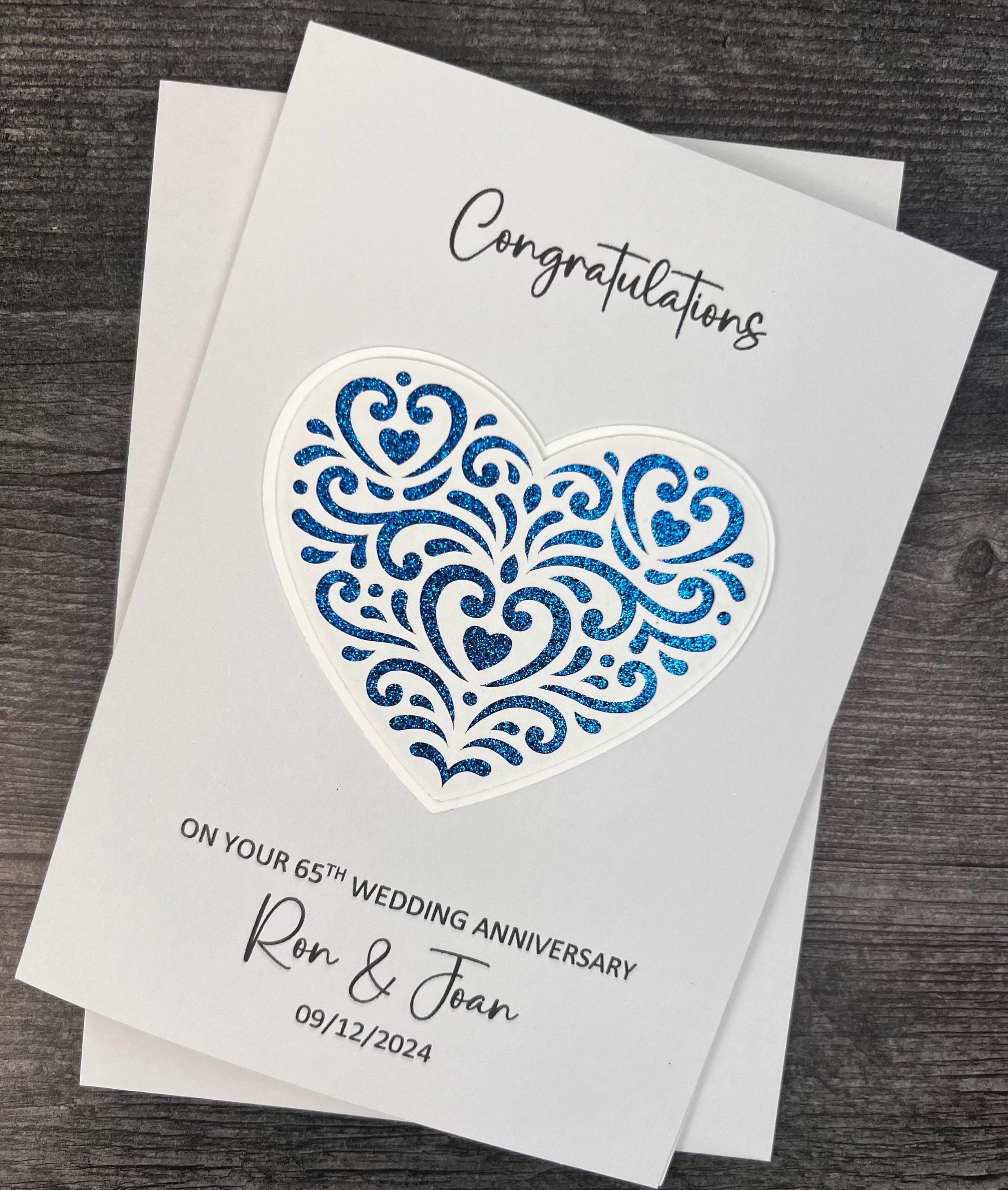 Custom Handmade 65th Sapphire Wedding Anniversary Card – Personalized Blue Folded Greeting Card