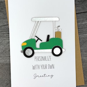 Birthday Card  Featuring A Golf Cart Design, Handmade And Personalized, Available In Various Colors, Personalize Your Own Greeting.
