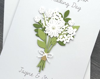 Wedding Day Card With Flower Bouquet Design. Handmade And Personalized. Customize Your Own Greeting.