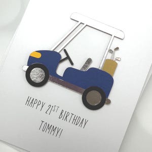 Birthday Card  Featuring A Golf Cart Design, Handmade And Personalized, Available In Various Colors, Personalize Your Own Greeting.