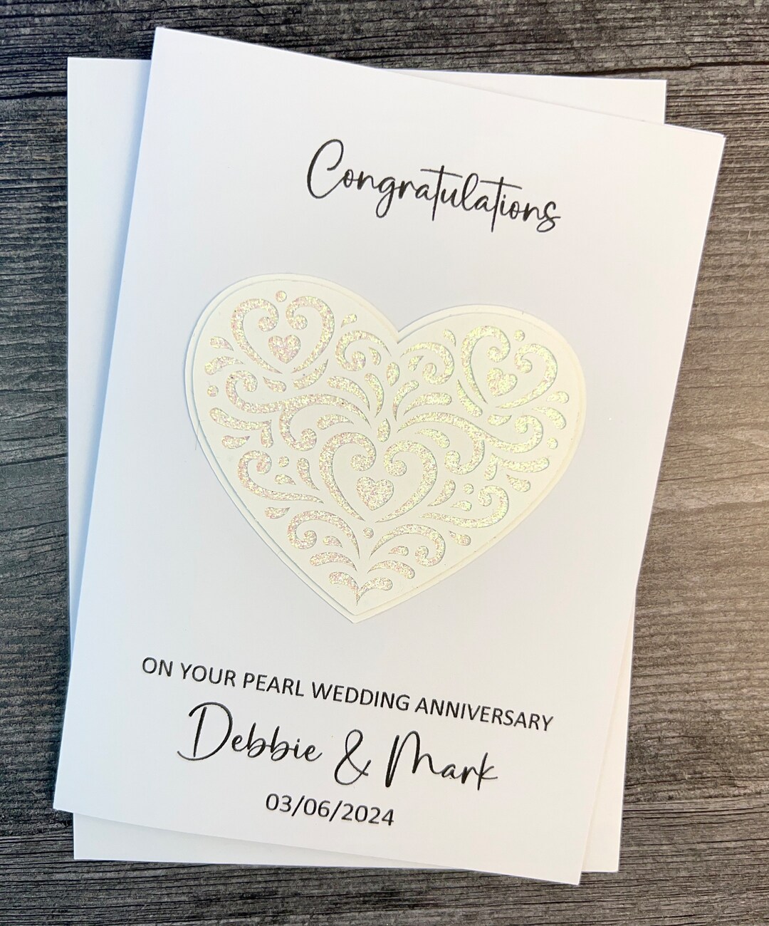 Pearl Wedding Anniversary 30th Card With Heart Detail, Handmade and ...