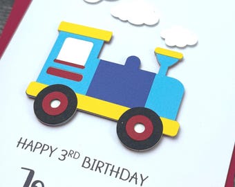 Train Children's Birthday Card, Handmade And Personalized For Boys And Girls, Available In Any Age.