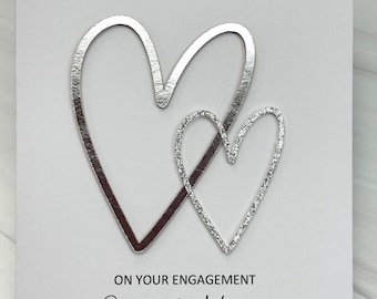 Engagement Card With Two Hearts Design, Handmade And Personalized. Various Colors Available.