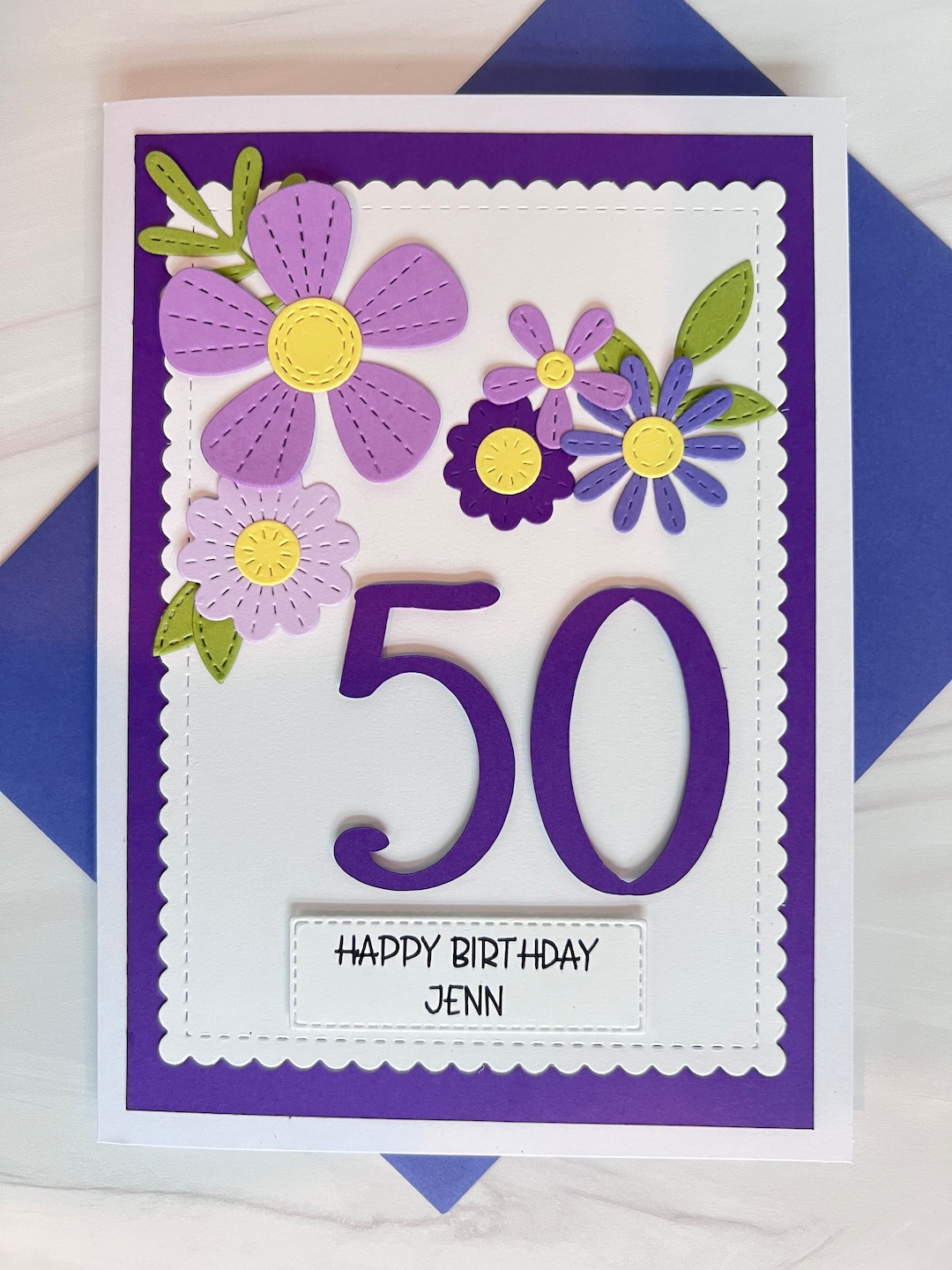 Happy Birthday Card Handmade Personalized Flowers for Her Etsy