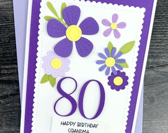 80th Birthday Card, Handmade, Handmade And Personalized For Her, Beautiful Floral Design.