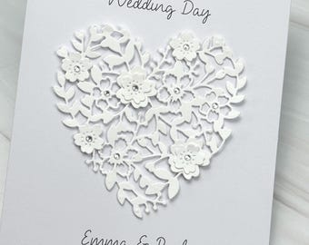 Wedding Day Card With Cut Out Heart Design. Handmade And Personalized. Customize Your Own Greeting.