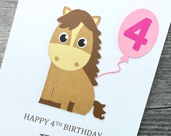 Horse Birthday Card For Children, Handmade And Personalized For Boys And Girls. Available In Any Age.