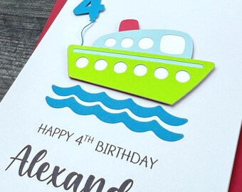 Ship Children's Birthday Card, Handmade And Personalized For Boys And Girls, Available In Any Age.