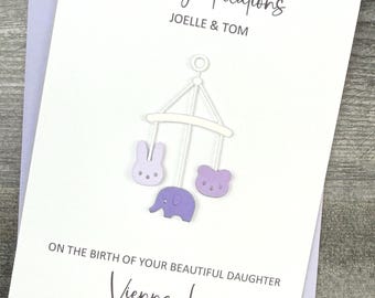 New Baby Card, Mobile Design, Handmade And Personalized, New Parents/Grandparents, Baby Shower, Available In Various Colors.