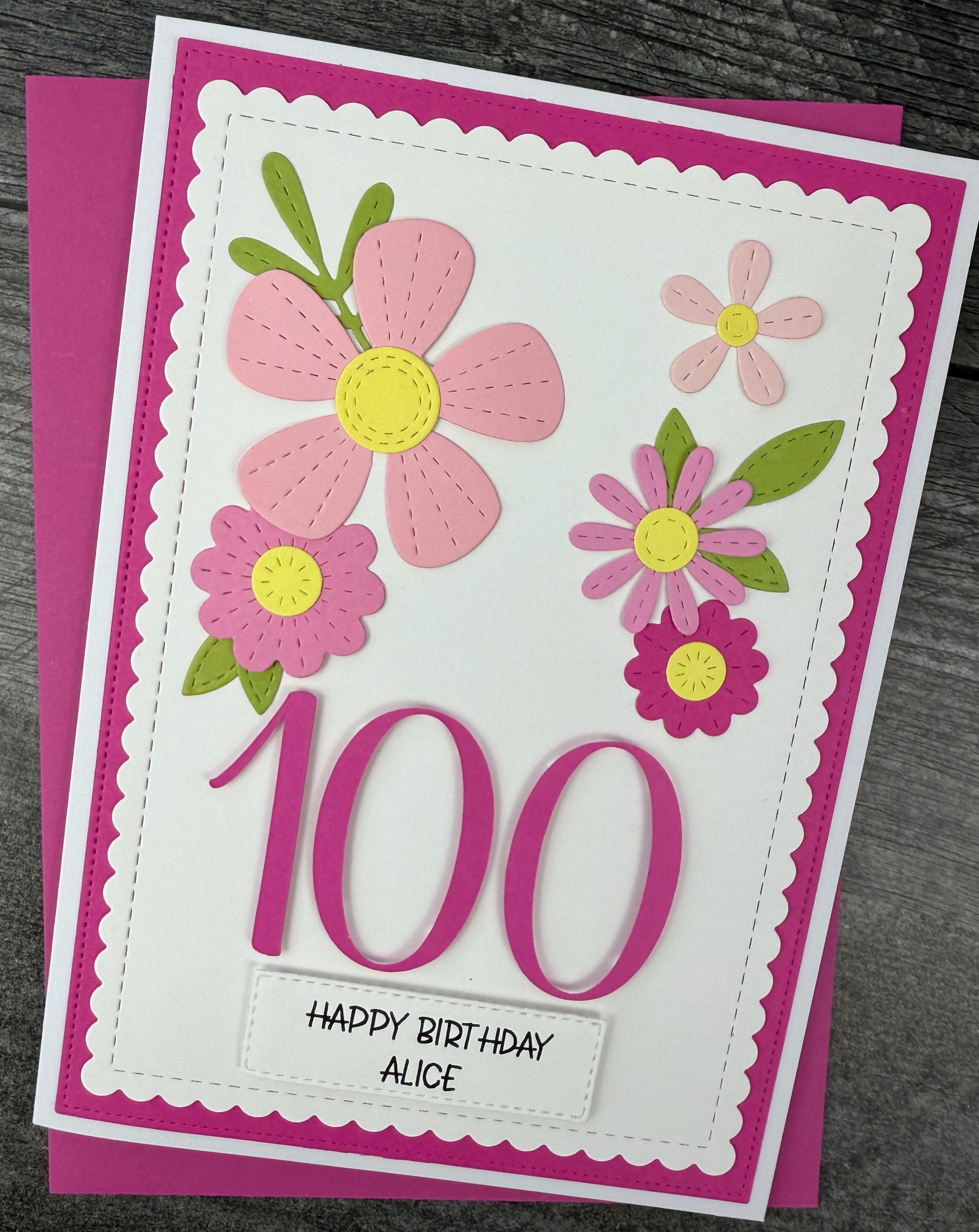 100th Birthday Card, Handmade and Personalized for Her, Beautiful ...