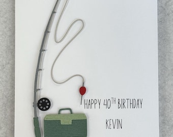 Birthday Card Featuring A Fishing Design, Handmade And Personalized, Customize With Your Own Greeting.