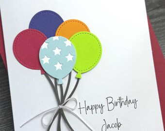 Balloon Birthday Card, Handmade And Personalized.