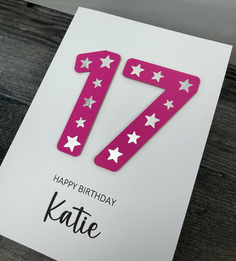 17th Birthday Card for Children, Shiny Stars Design, Handmade and ...