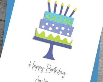 Cake Birthday Card, Handmade And Personalized. Various Colors Available