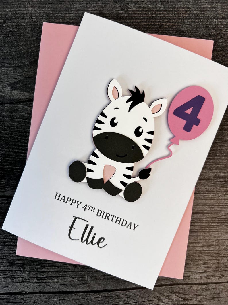 Zebra Birthday Card for Children, Handmade and Personalized for Boys or ...