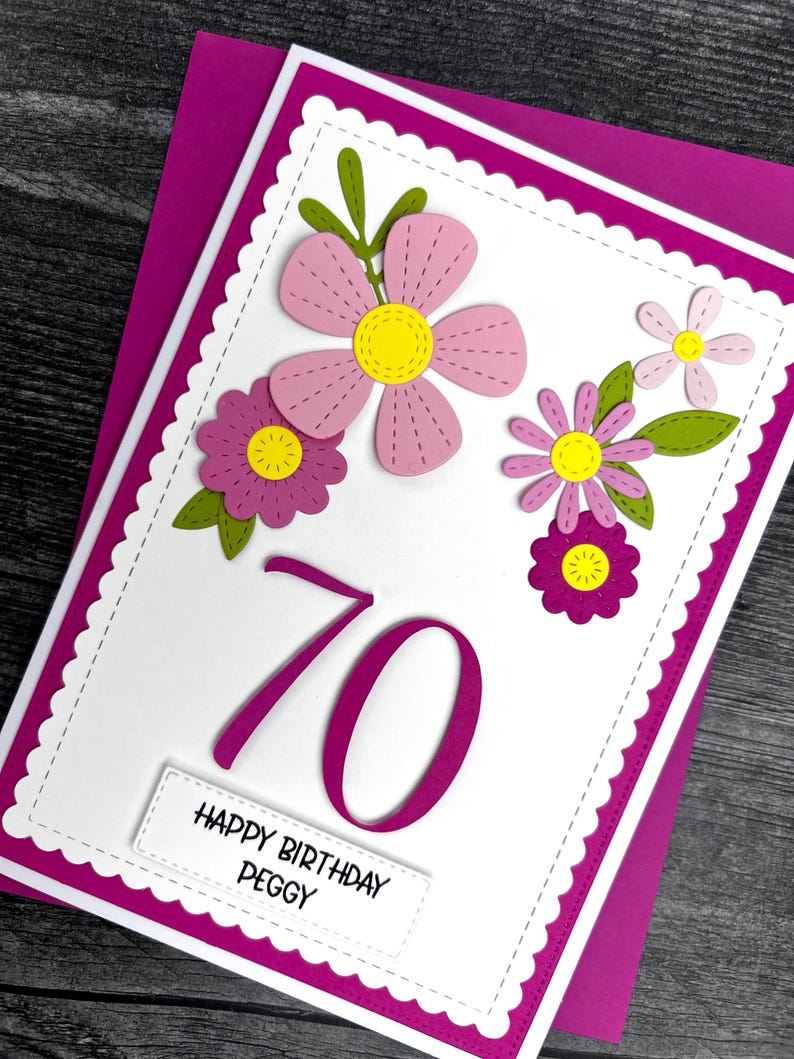 70th Birthday Card, Handmade and Personalized for Her, Beautiful Floral ...