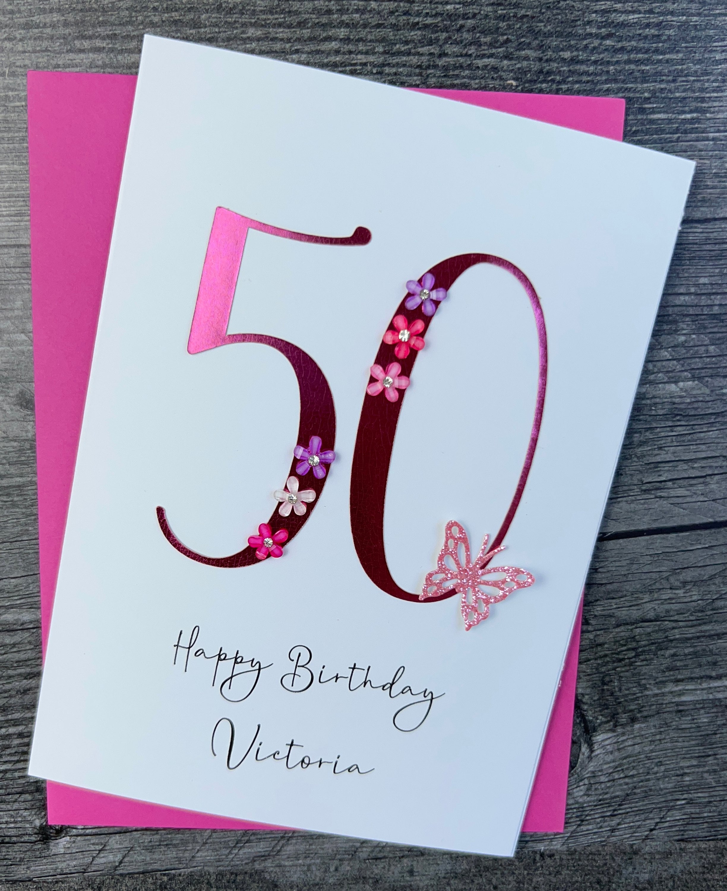 Carte D'anniversaire 50e Fleur Rose Pour Ami, Carte Personnalisée De 50 Ans, Ami A 50 Ans, Carte Florale Pour Ami, Cadeau D'anniversaire Meilleur Ami - France