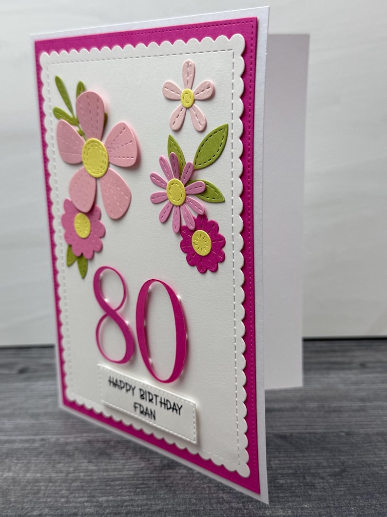 80th Birthday Card, Handmade and Personalized for Her, Beautiful Floral ...