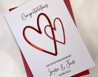 Engagement Card, Handmade, Personalized, Available In Red, Gold Or Silver.