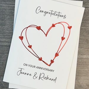 Wedding Anniversary Card With Beautiful Hearts Design, Handmade And Personalized.