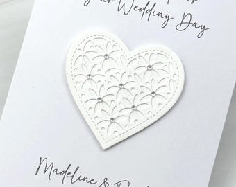 Wedding Day Card With Elegant Cut Out Heart Design, Handmade And Personalized. Customize Your Own Greeting.