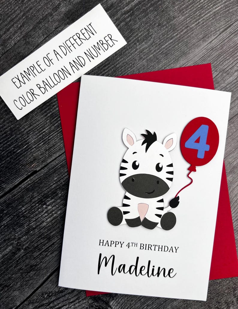 Zebra Birthday Card for Children, Handmade and Personalized for Boys or ...
