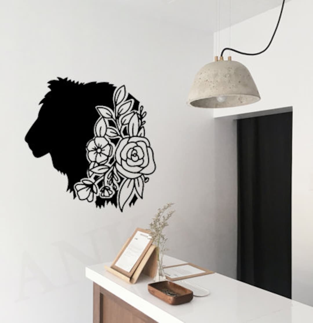 Floral Lion Wall Decal Removable Wall Sticker Cute Boho Wall Decor ...