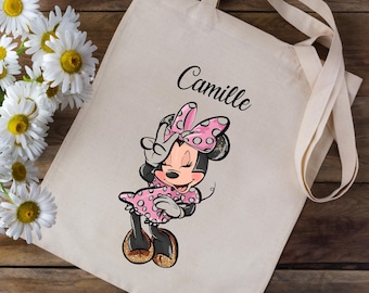 Tote Bag Personalisierte Tasche mit Ihrem Vornamen - Minnie Mouse Disney - Schule Kindergarten Kinder