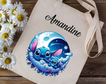Tote bag Personalized bag with your first name - Lilo and Stitch Disney Moonlight - school nursery children