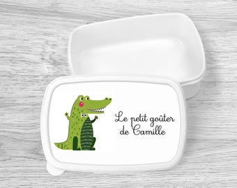 Caja de refrigerio infantil personalizada con tu nombre - Cocodrilo - Idea de regalo para guardería escolar
