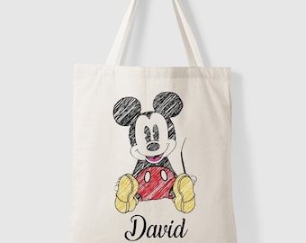 Tote Bag Personalisierte Tasche mit Ihrem Vornamen - Mickey Disney - Schule Kindergarten Kinder