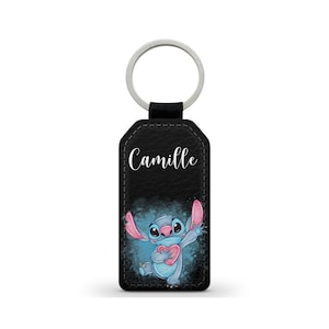 Personalized Keyring with your first name Keychain Faux Leather Leather Lilo and Stitch Disney
