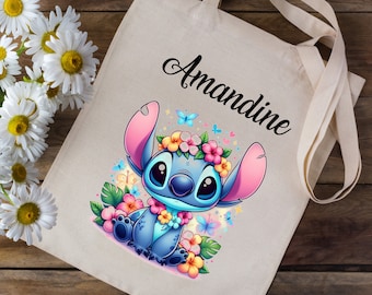 Torba z nadrukiem Torba z Twoim imieniem - Lilo i Stich Disney Tropikalne Kwiaty - dzieci w wieku przedszkolnym