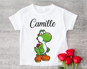 White T-Shirt for children personalized with your first name - Yoshi Super Mario