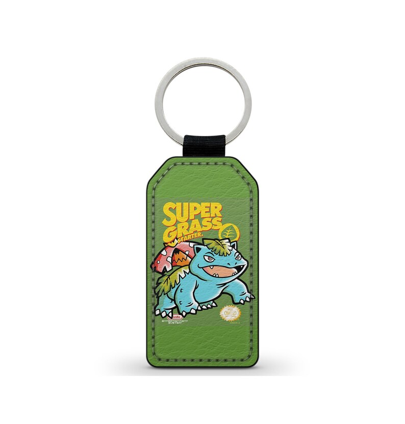 Porte-Clé Clefs Keychain Simili Cuir Leather Super Grass Starter Florizarre Pokemon image 1