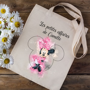 Tote bag Sac en coton personnalisé avec votre prénom - Minnie Mouse  Disney - école crèche enfants