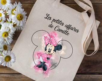 Tote bag Sac en coton personnalisé avec votre prénom - Minnie Mouse  Disney - école crèche enfants