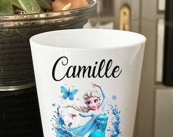 Gobelet pour enfant personnalisé avec votre prénom - Elsa La Reine des Neiges - Gobelet incassable maternelle blanc