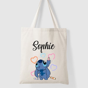 Tote bag Cotton bag personalized with your first name - Lilo and Stitch Disney - kindergarten children