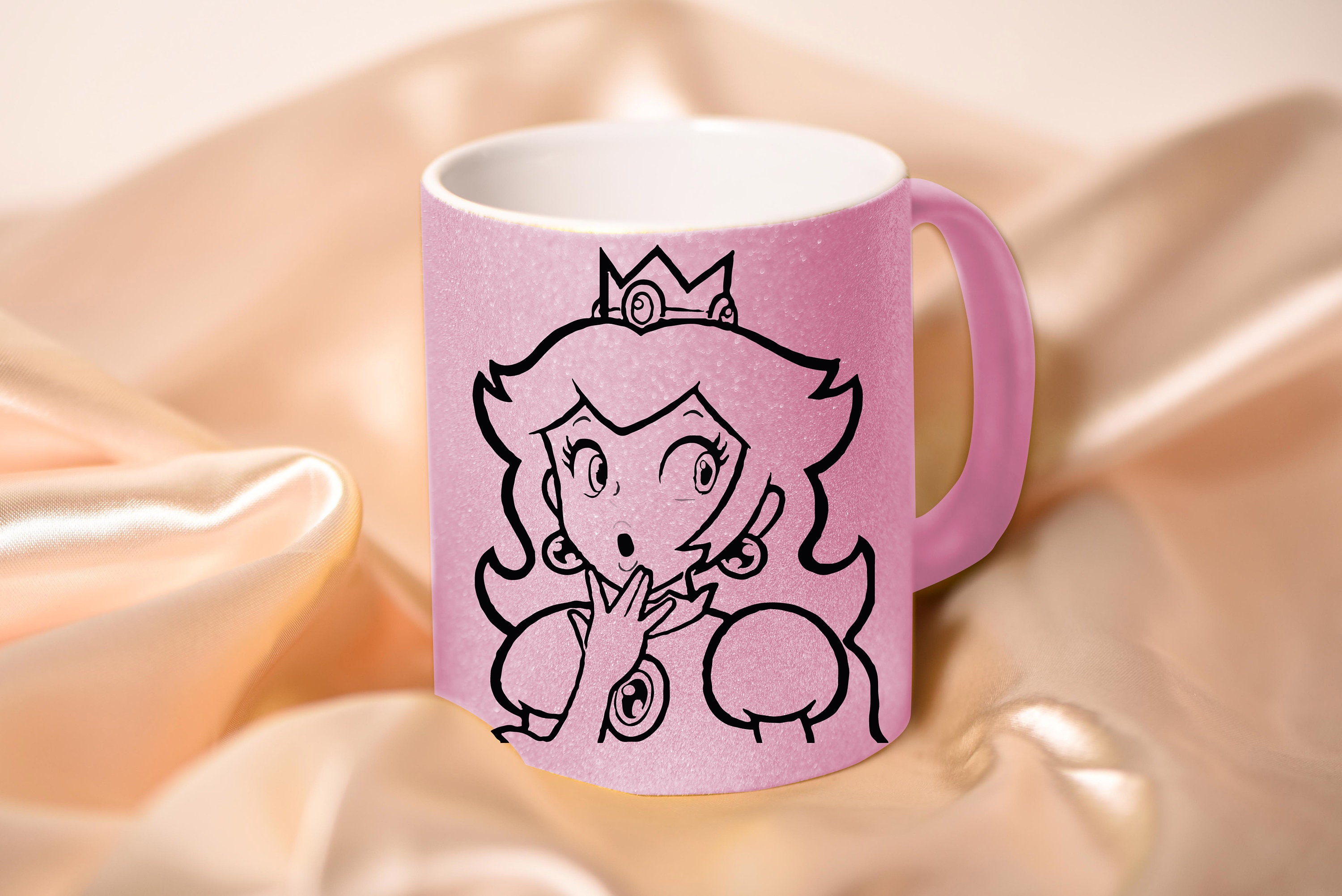 Mug Rose Pailleté Tasse Imprimée Princesse Peach Super Mario Bros