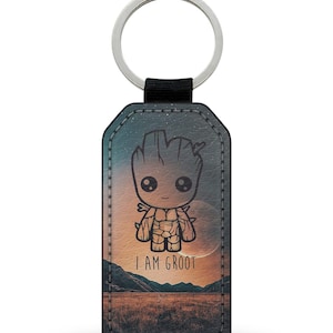 Keychain Ring Faux Leather My name is Groot I am Groot
