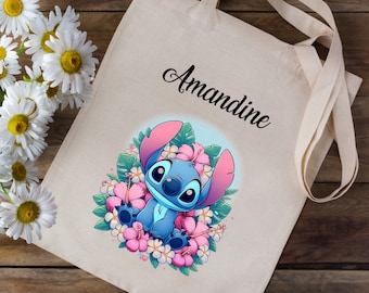 Torba z nadrukiem Torba z Twoim imieniem - Lilo i Stich Disney Tropikalne Kwiaty - dzieci w wieku przedszkolnym