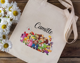 Einkaufstasche Personalisierte Tasche mit Ihrem Vornamen - Super Mario Bros Charaktere - Schulkindergarten