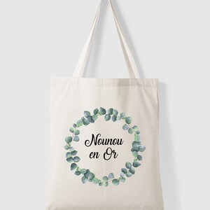Tote bag Sac en coton - Nounou en or - Couronne de fleurs