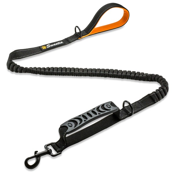 Dog Lead Shock Absorber - Strong Leash 4FT to 5.6FT Long with Soft Padded Handle & Traffic Handle - Reflective Anti Pull Leads