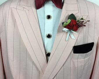 Pink Pinstripe Single Breasted Belted Suit