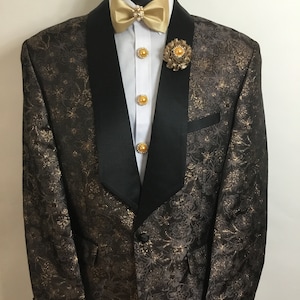 Chocolate & Gold Floral Print 2 Piece Tuxedo