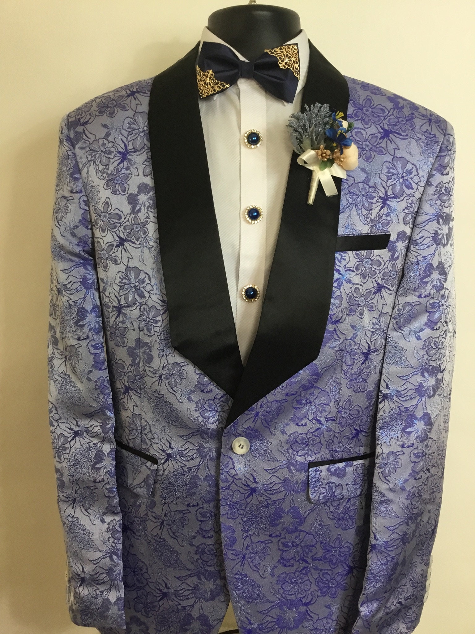 Blue Floral Print Tuxedo Etsy Canada