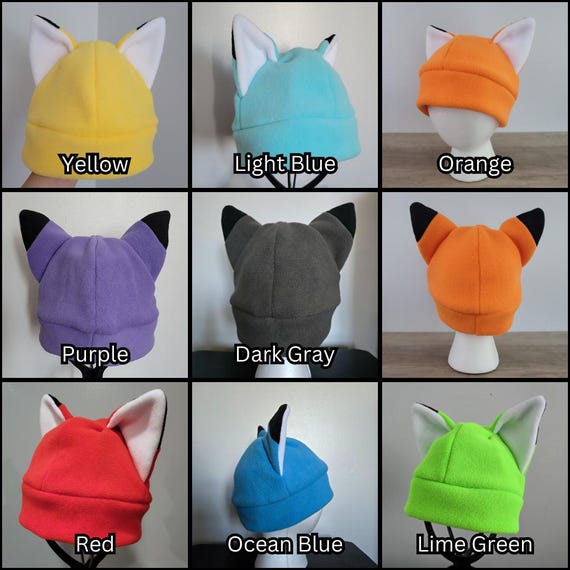 Custom Fox Ear Hat | Handmade Fleece Beanie With Black Tip