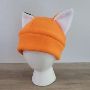 Custom Fox Ear Hat | Handmade Fleece Beanie with Black Tip Fox Ears | Winter Hats for Adults and Children